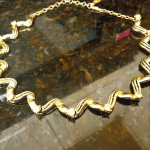 vintage CORO gold plated zig zag rhinestone choker necklace
